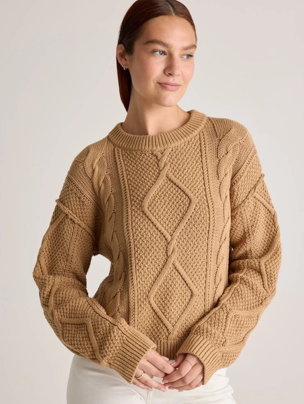 Quince Camel Cable Knit Cotton Sweater XL - Picture 2 of 9